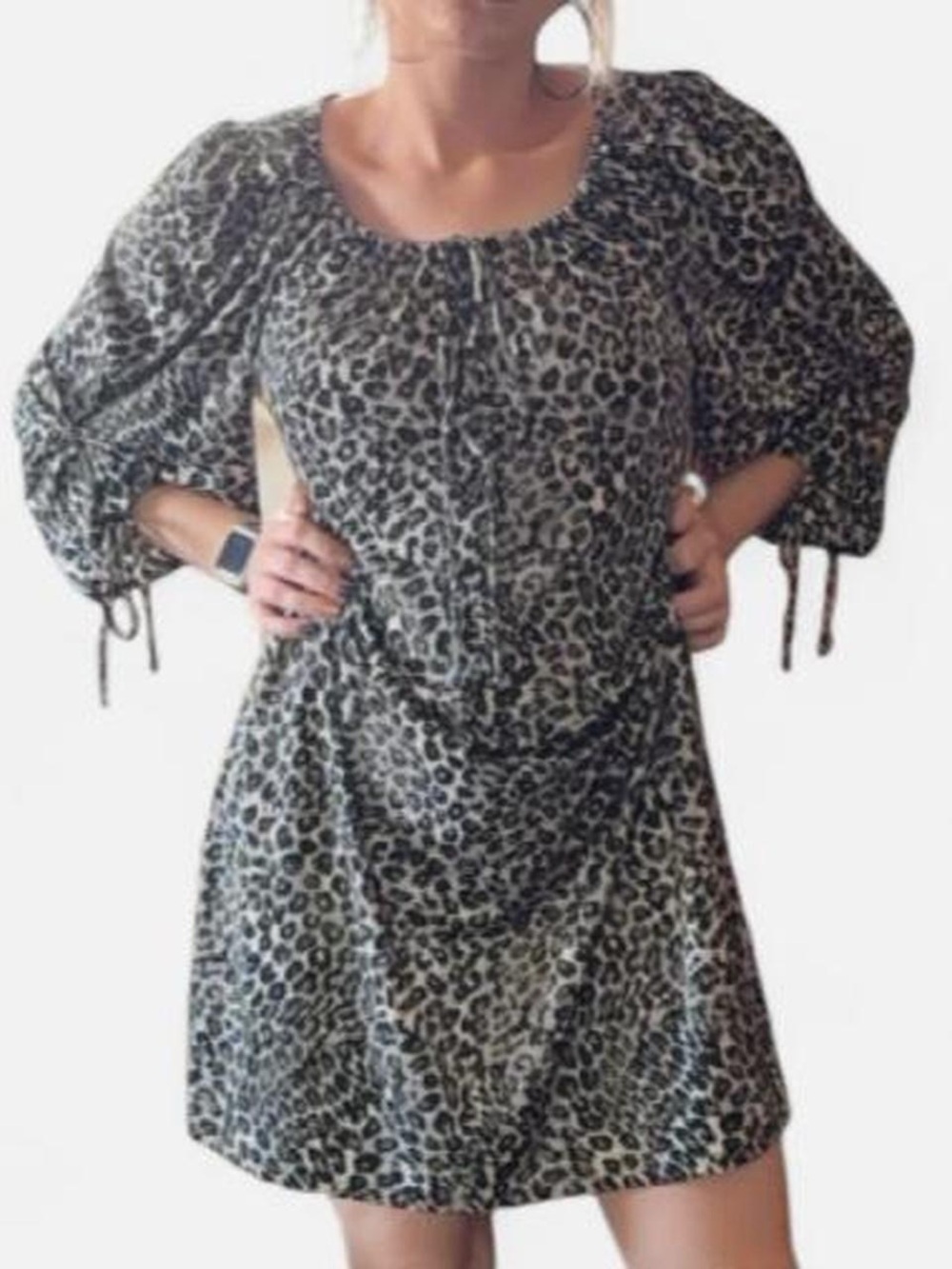 Allen B. by Allen Schwartz Leopard Print Puff Sleeve Mini Dress - Black/Grey